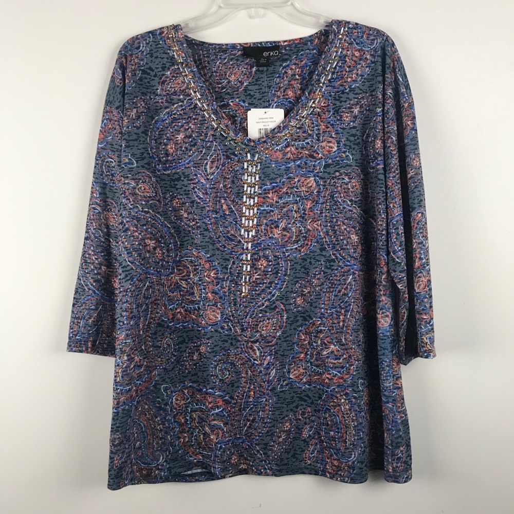 Erika | NWT Navy Paisley Hasya Millie top